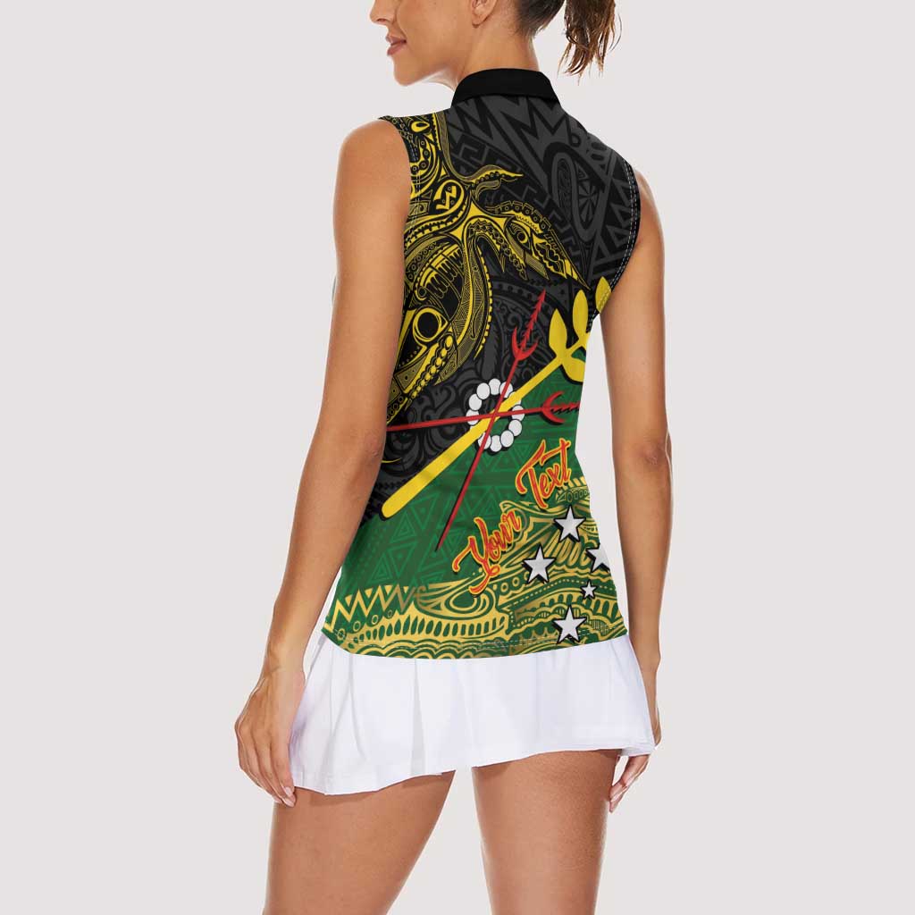 Personalized Chimpu Province Papua New Guinea Women Sleeveless Polo Shirt Bird-of-paradise Art Tattoo and Melanesian Motifs - Polynesian Pride