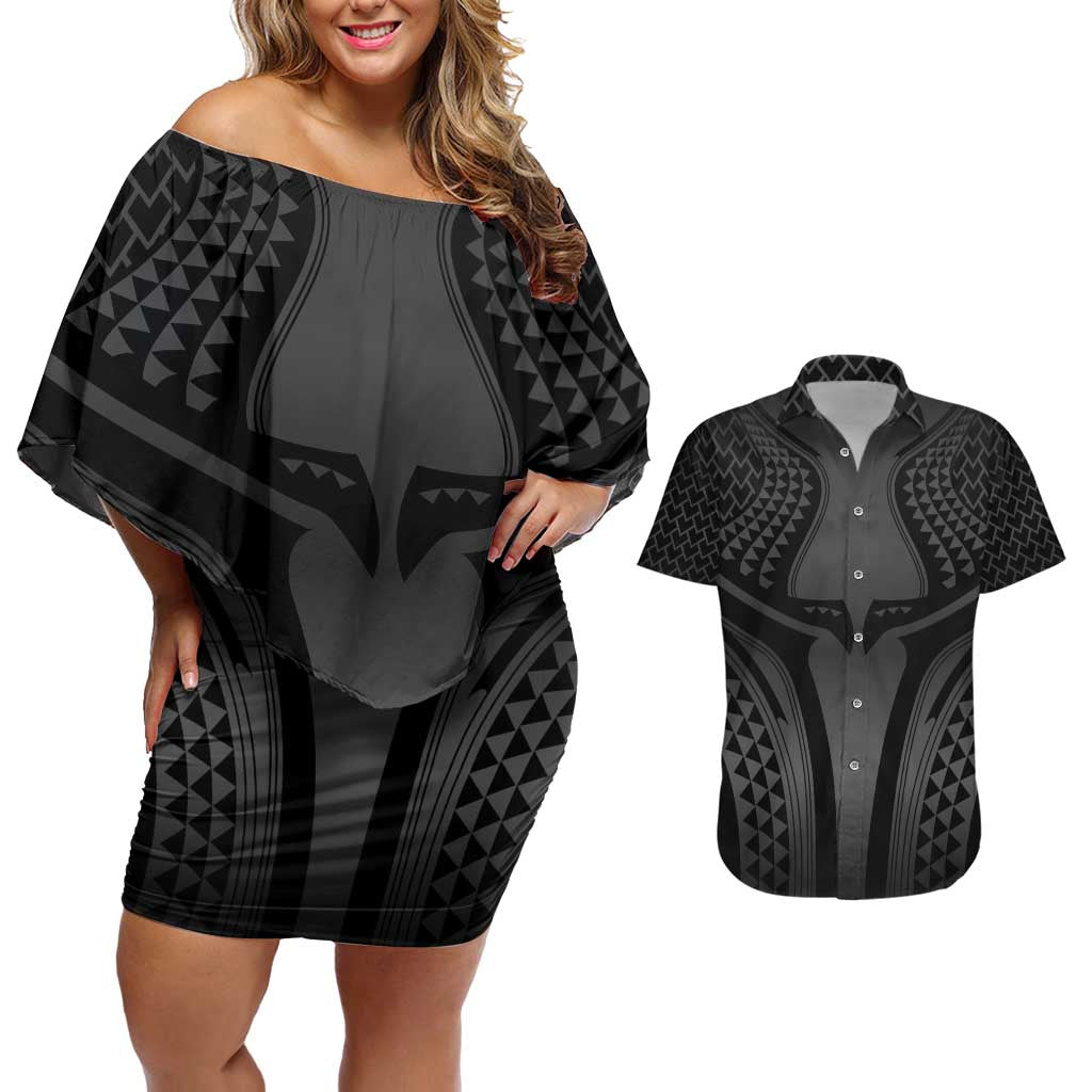 Hawaiian Kakau Art Tattoos Aquaman Style Couples Matching Off Shoulder Short Dress and Hawaiian Shirt Special Edition - Polynesian Pride