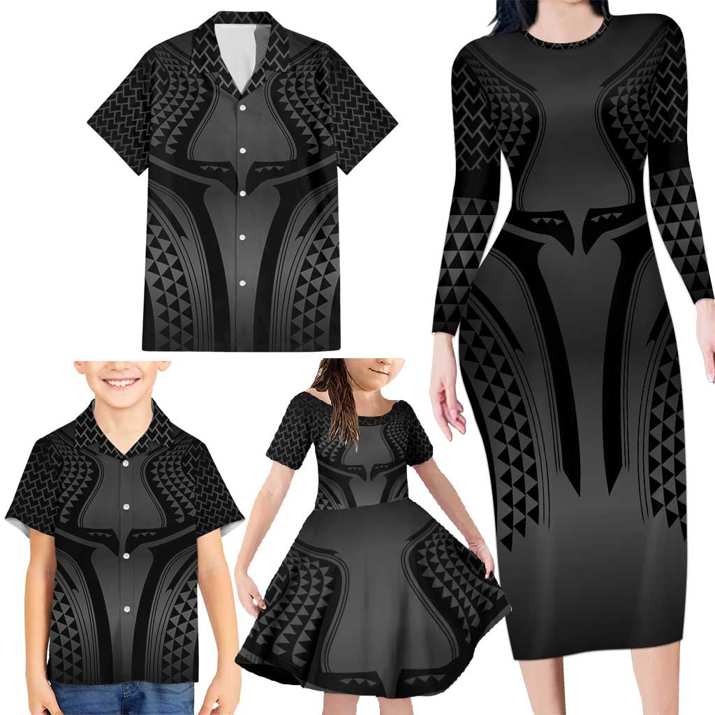 Hawaiian Kakau Art Tattoos Aquaman Style Family Matching Long Sleeve Bodycon Dress and Hawaiian Shirt Special Edition - Polynesian Pride