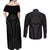 Hawaiian Kakau Art Tattoos Aquaman Style Couples Matching Off Shoulder Maxi Dress and Long Sleeve Button Shirt Black Version - Polynesian Pride