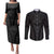 Hawaiian Kakau Art Tattoos Aquaman Style Couples Matching Puletasi and Long Sleeve Button Shirt Black Version - Polynesian Pride