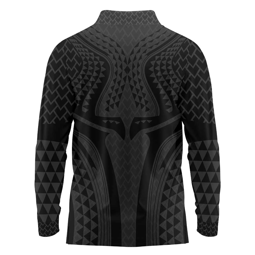 Hawaiian Kakau Art Tattoos Aquaman Style Long Sleeve Polo Shirt Black Version - Polynesian Pride