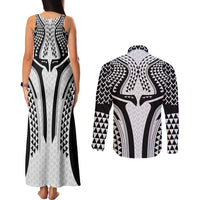 Hawaiian Kakau Art Tattoos Aquaman Style Couples Matching Tank Maxi Dress and Long Sleeve Button Shirt White Version - Polynesian Pride
