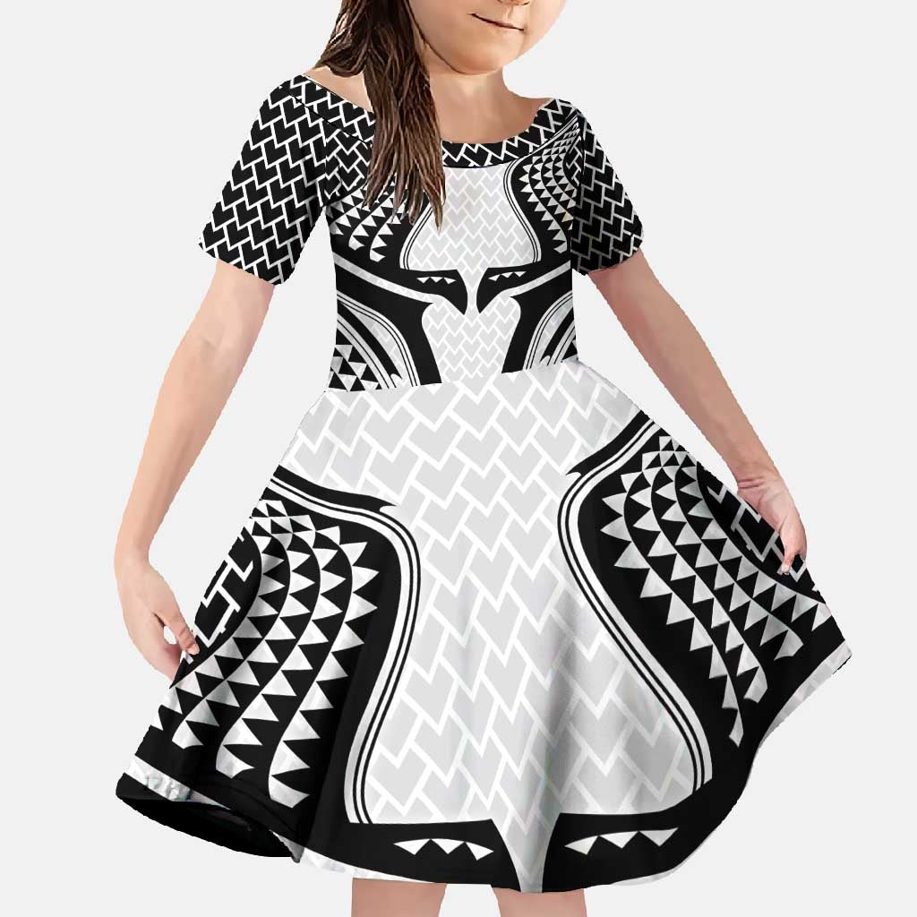 Hawaiian Kakau Art Tattoos Aquaman Style Family Matching Long Sleeve Bodycon Dress and Hawaiian Shirt White Version - Polynesian Pride