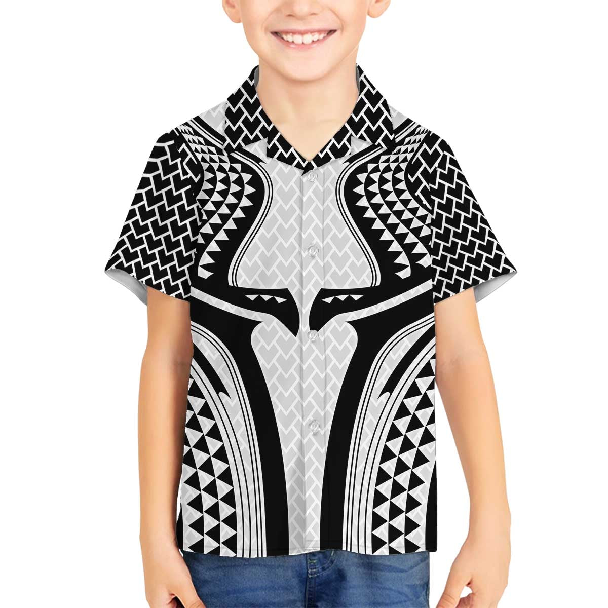 Hawaiian Kakau Art Tattoos Aquaman Style Family Matching Off The Shoulder Long Sleeve Dress and Hawaiian Shirt White Version - Polynesian Pride