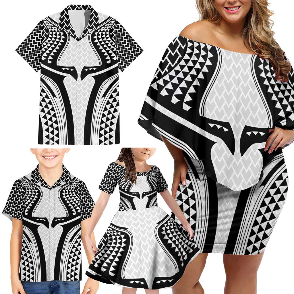 Hawaiian Kakau Art Tattoos Aquaman Style Family Matching Off Shoulder Short Dress and Hawaiian Shirt White Version - Polynesian Pride