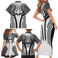 Hawaiian Kakau Art Tattoos Aquaman Style Family Matching Short Sleeve Bodycon Dress and Hawaiian Shirt White Version - Polynesian Pride