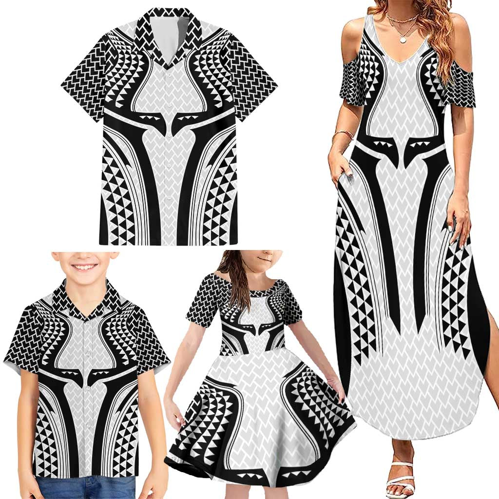 Hawaiian Kakau Art Tattoos Aquaman Style Family Matching Summer Maxi Dress and Hawaiian Shirt White Version - Polynesian Pride