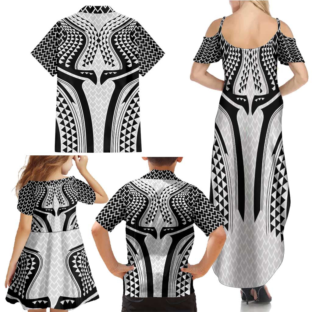 Hawaiian Kakau Art Tattoos Aquaman Style Family Matching Summer Maxi Dress and Hawaiian Shirt White Version - Polynesian Pride