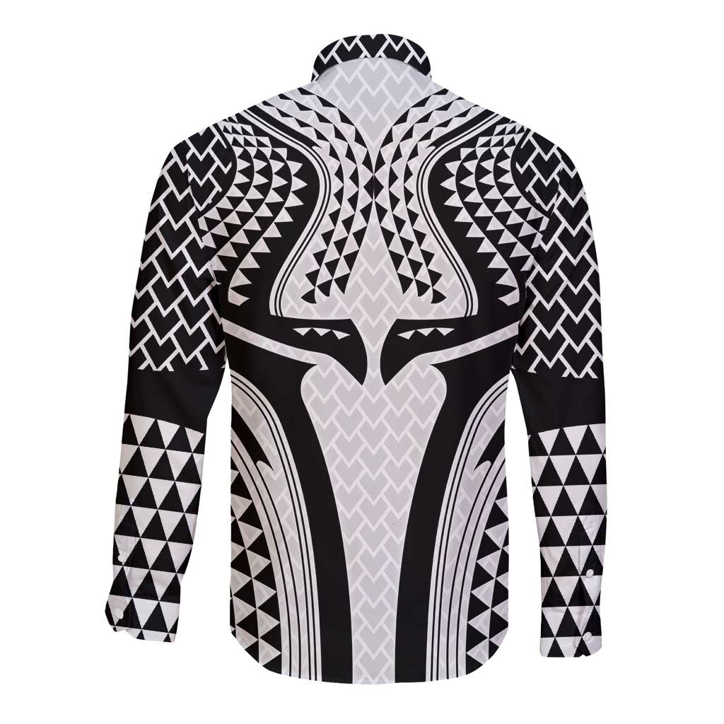 Hawaiian Kakau Art Tattoos Aquaman Style Long Sleeve Button Shirt White Version - Polynesian Pride