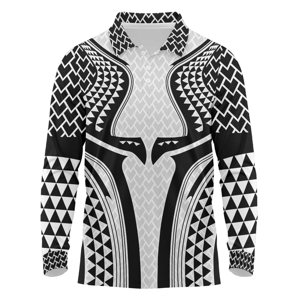 Hawaiian Kakau Art Tattoos Aquaman Style Long Sleeve Polo Shirt White Version - Polynesian Pride