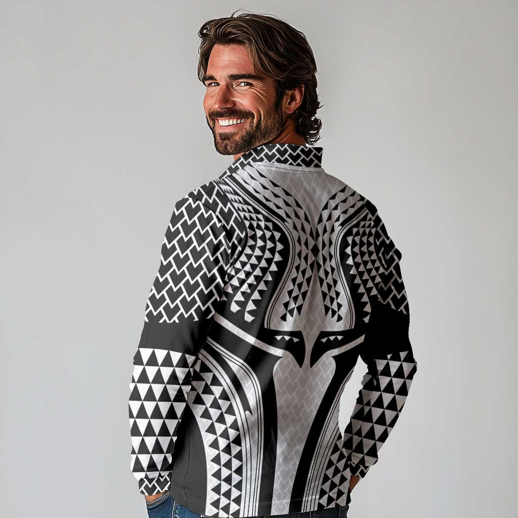 Hawaiian Kakau Art Tattoos Aquaman Style Long Sleeve Polo Shirt White Version - Polynesian Pride