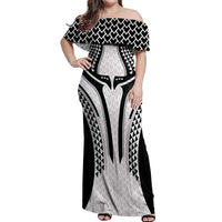 Hawaiian Kakau Art Tattoos Aquaman Style Off Shoulder Maxi Dress White Version - Polynesian Pride
