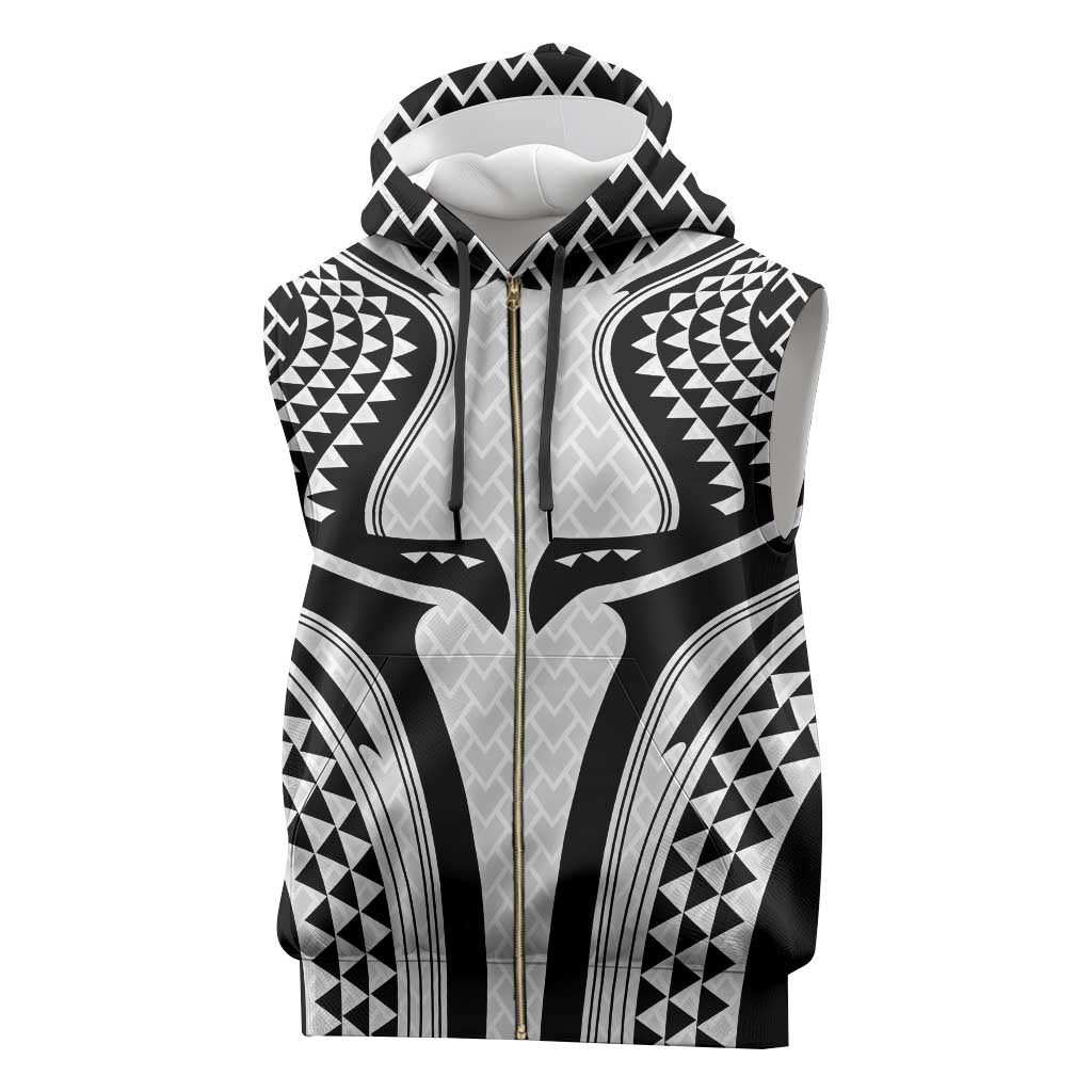 Hawaiian Kakau Art Tattoos Aquaman Style Sleeveless Zip Hoodie White Version - Polynesian Pride