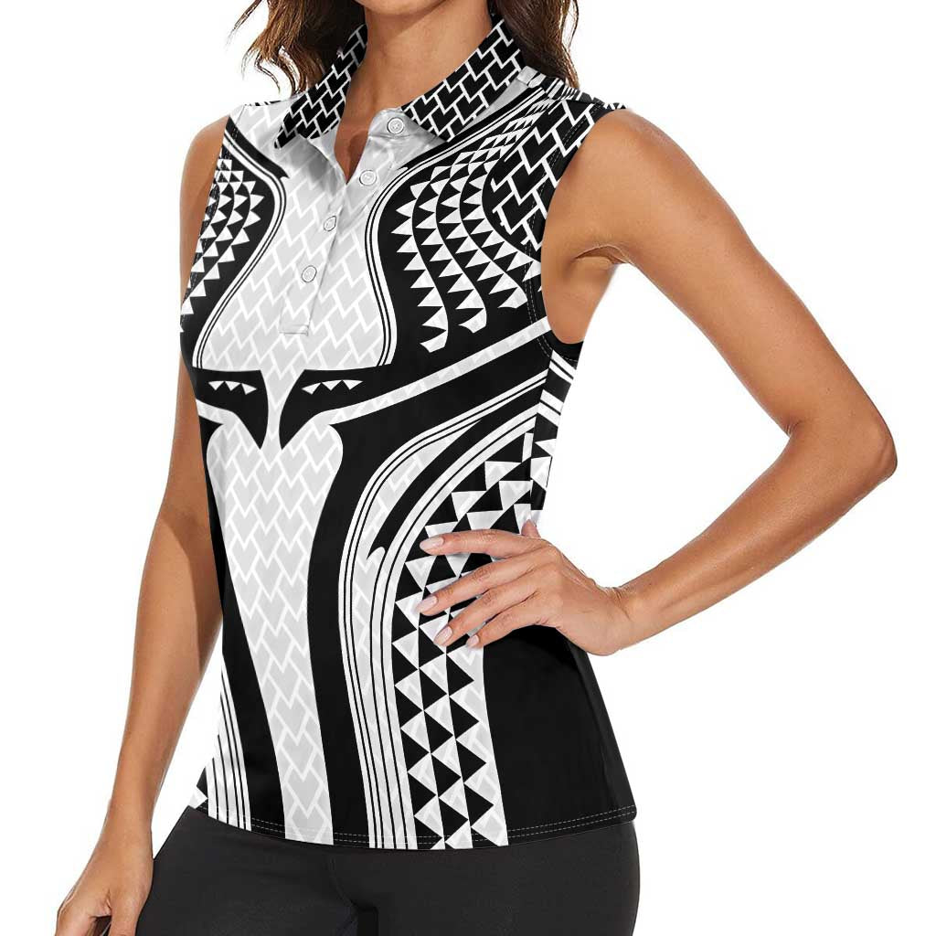 Hawaiian Kakau Art Tattoos Aquaman Style Women Sleeveless Polo Shirt White Version - Polynesian Pride