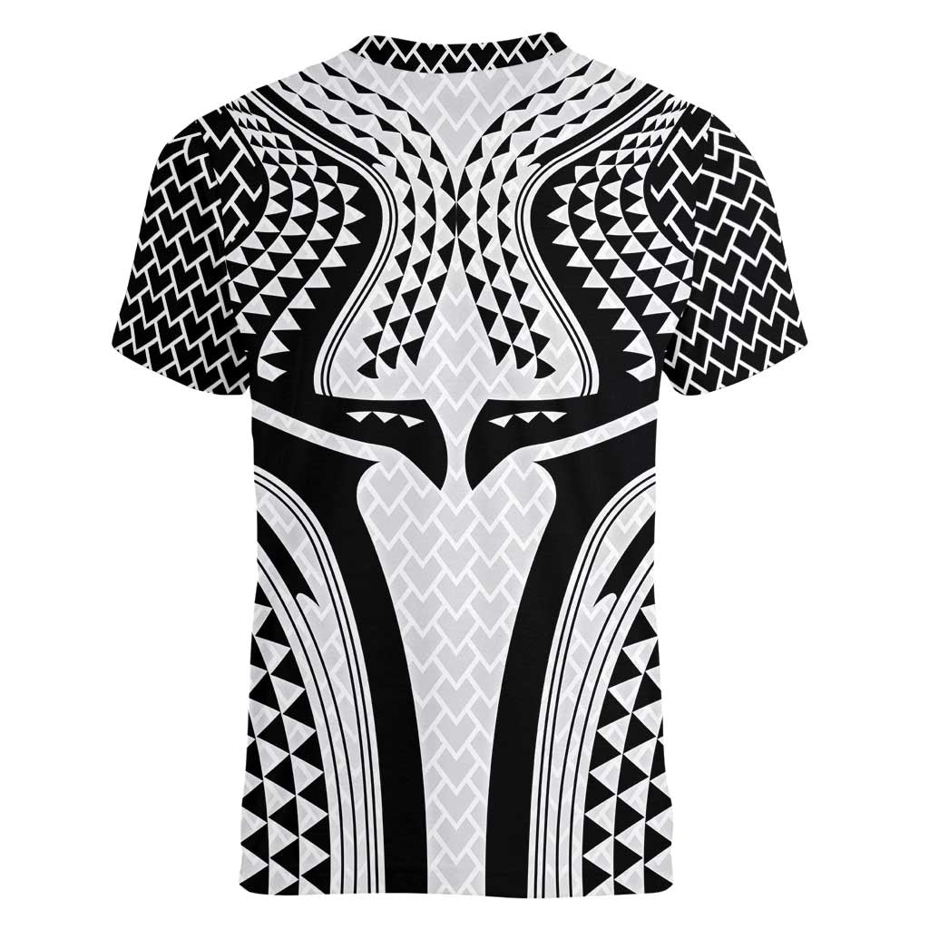 Hawaiian Kakau Art Tattoos Aquaman Style Women V-Neck T-Shirt White Version - Polynesian Pride