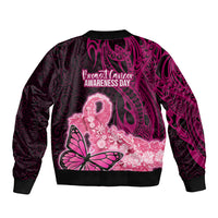 Polynesia Breast Cancer Bomber Jacket Butterfly and Flowers Ribbon Maori Tattoo Ethnic Black Style LT03 - Polynesian Pride