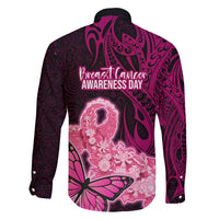 Polynesia Breast Cancer Family Matching Long Sleeve Bodycon Dress and Hawaiian Shirt Butterfly and Flowers Ribbon Maori Tattoo Ethnic Black Style LT03 - Polynesian Pride