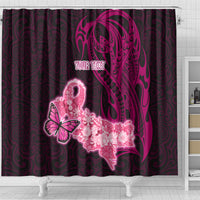 Custom Polynesia Breast Cancer Shower Curtain Butterfly and Flowers Ribbon Maori Tattoo Ethnic Black Style LT03 - Polynesian Pride