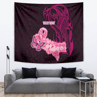 Custom Polynesia Breast Cancer Tapestry Butterfly and Flowers Ribbon Maori Tattoo Ethnic Black Style LT03 - Polynesian Pride