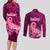 Polynesia Breast Cancer Couples Matching Long Sleeve Bodycon Dress and Long Sleeve Button Shirts Butterfly and Flowers Ribbon Maori Tattoo Ethnic Pink Style LT03 - Polynesian Pride