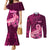 Polynesia Breast Cancer Couples Matching Mermaid Dress and Long Sleeve Button Shirts Butterfly and Flowers Ribbon Maori Tattoo Ethnic Pink Style LT03 Pink - Polynesian Pride