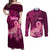 Polynesia Breast Cancer Couples Matching Off Shoulder Maxi Dress and Long Sleeve Button Shirts Butterfly and Flowers Ribbon Maori Tattoo Ethnic Pink Style LT03 Pink - Polynesian Pride