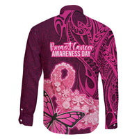Polynesia Breast Cancer Family Matching Mermaid Dress and Hawaiian Shirt Butterfly and Flowers Ribbon Maori Tattoo Ethnic Pink Style LT03 - Polynesian Pride