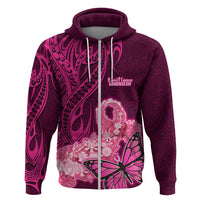 Polynesia Breast Cancer Hoodie Butterfly and Flowers Ribbon Maori Tattoo Ethnic Pink Style LT03 - Polynesian Pride