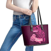 Polynesia Breast Cancer Leather Tote Bag Butterfly and Flowers Ribbon Maori Tattoo Ethnic Pink Style LT03 - Polynesian Pride
