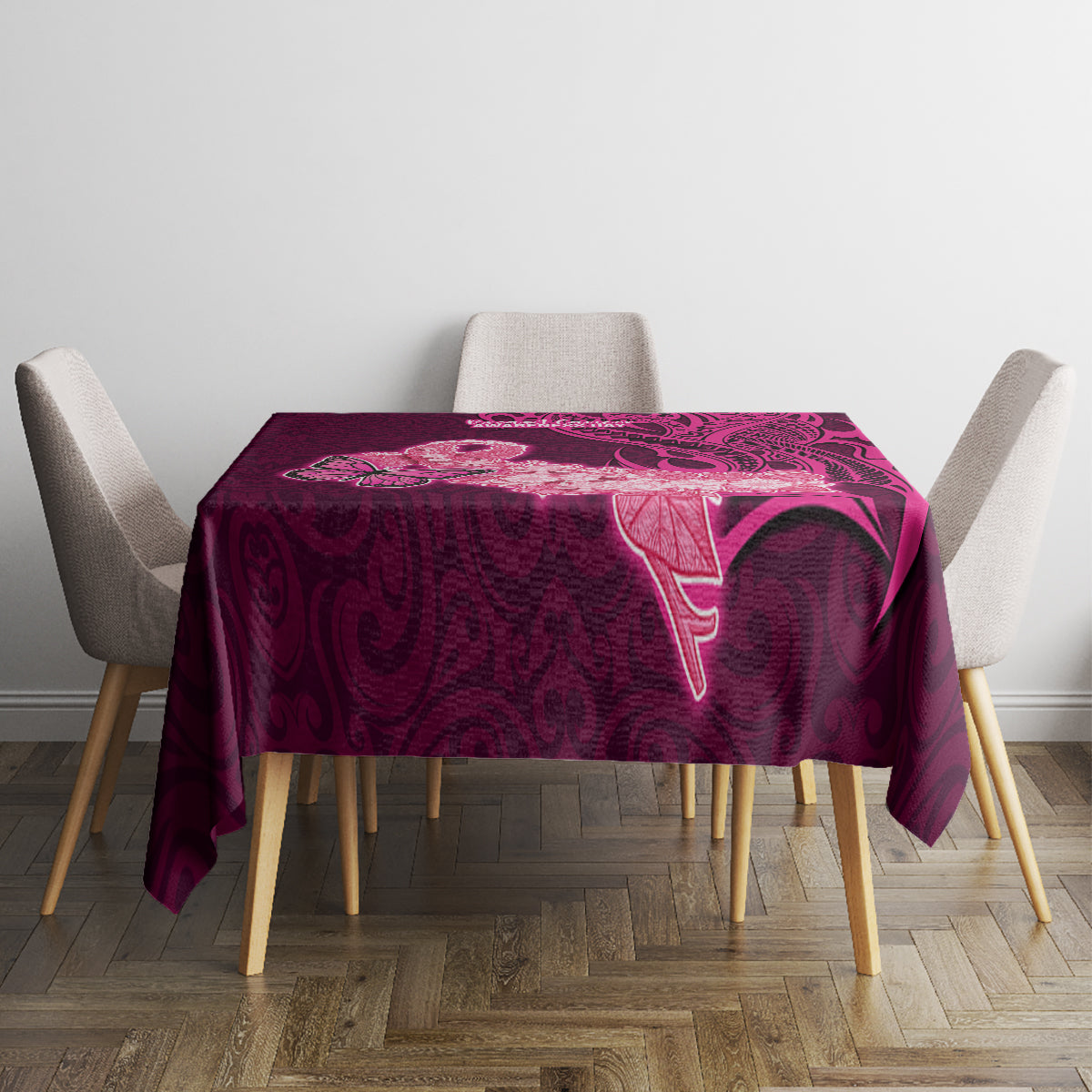 Polynesia Breast Cancer Tablecloth Butterfly and Flowers Ribbon Maori Tattoo Ethnic Pink Style LT03 - Polynesian Pride