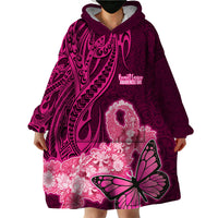 Polynesia Breast Cancer Wearable Blanket Hoodie Butterfly and Flowers Ribbon Maori Tattoo Ethnic Pink Style LT03 - Polynesian Pride