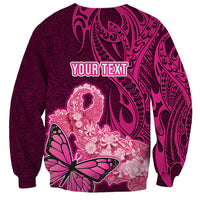 Custom Polynesia Breast Cancer Sweatshirt Butterfly and Flowers Ribbon Maori Tattoo Ethnic Pink Style LT03 - Polynesian Pride