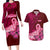 Polynesia Breast Cancer Couples Matching Long Sleeve Bodycon Dress and Hawaiian Shirt Butterfly and Flowers Ribbon Maori Tattoo Ethnic Red Style LT03 Red - Polynesian Pride