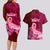 Polynesia Breast Cancer Couples Matching Long Sleeve Bodycon Dress and Hawaiian Shirt Butterfly and Flowers Ribbon Maori Tattoo Ethnic Red Style LT03 - Polynesian Pride