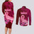 Polynesia Breast Cancer Couples Matching Long Sleeve Bodycon Dress and Long Sleeve Button Shirts Butterfly and Flowers Ribbon Maori Tattoo Ethnic Red Style LT03 - Polynesian Pride