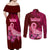 Polynesia Breast Cancer Couples Matching Off Shoulder Maxi Dress and Long Sleeve Button Shirts Butterfly and Flowers Ribbon Maori Tattoo Ethnic Red Style LT03 - Polynesian Pride