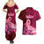 Polynesia Breast Cancer Couples Matching Summer Maxi Dress and Hawaiian Shirt Butterfly and Flowers Ribbon Maori Tattoo Ethnic Red Style LT03 - Polynesian Pride