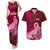 Polynesia Breast Cancer Couples Matching Tank Maxi Dress and Hawaiian Shirt Butterfly and Flowers Ribbon Maori Tattoo Ethnic Red Style LT03 Red - Polynesian Pride