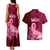 Polynesia Breast Cancer Couples Matching Tank Maxi Dress and Hawaiian Shirt Butterfly and Flowers Ribbon Maori Tattoo Ethnic Red Style LT03 - Polynesian Pride