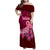 Polynesia Breast Cancer Family Matching Off Shoulder Maxi Dress and Hawaiian Shirt Butterfly and Flowers Ribbon Maori Tattoo Ethnic Red Style LT03 Mom's Dress Red - Polynesian Pride