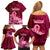 Polynesia Breast Cancer Family Matching Off Shoulder Short Dress and Hawaiian Shirt Butterfly and Flowers Ribbon Maori Tattoo Ethnic Red Style LT03 - Polynesian Pride