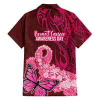 Polynesia Breast Cancer Family Matching Puletasi Dress and Hawaiian Shirt Butterfly and Flowers Ribbon Maori Tattoo Ethnic Red Style LT03 - Polynesian Pride