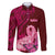 Polynesia Breast Cancer Family Matching Puletasi Dress and Hawaiian Shirt Butterfly and Flowers Ribbon Maori Tattoo Ethnic Red Style LT03 Dad's Shirt - Long Sleeve Red - Polynesian Pride