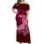 Polynesia Breast Cancer Off Shoulder Maxi Dress Butterfly and Flowers Ribbon Maori Tattoo Ethnic Red Style LT03 Women Red - Polynesian Pride