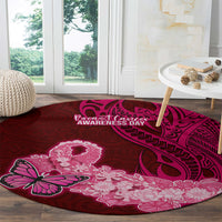 Polynesia Breast Cancer Round Carpet Butterfly and Flowers Ribbon Maori Tattoo Ethnic Red Style LT03 - Polynesian Pride