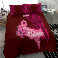 Custom Polynesia Breast Cancer Bedding Set Butterfly and Flowers Ribbon Maori Tattoo Ethnic Red Style LT03 - Polynesian Pride