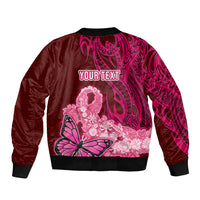 Custom Polynesia Breast Cancer Bomber Jacket Butterfly and Flowers Ribbon Maori Tattoo Ethnic Red Style LT03 - Polynesian Pride