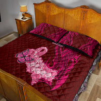 Custom Polynesia Breast Cancer Quilt Bed Set Butterfly and Flowers Ribbon Maori Tattoo Ethnic Red Style LT03 - Polynesian Pride