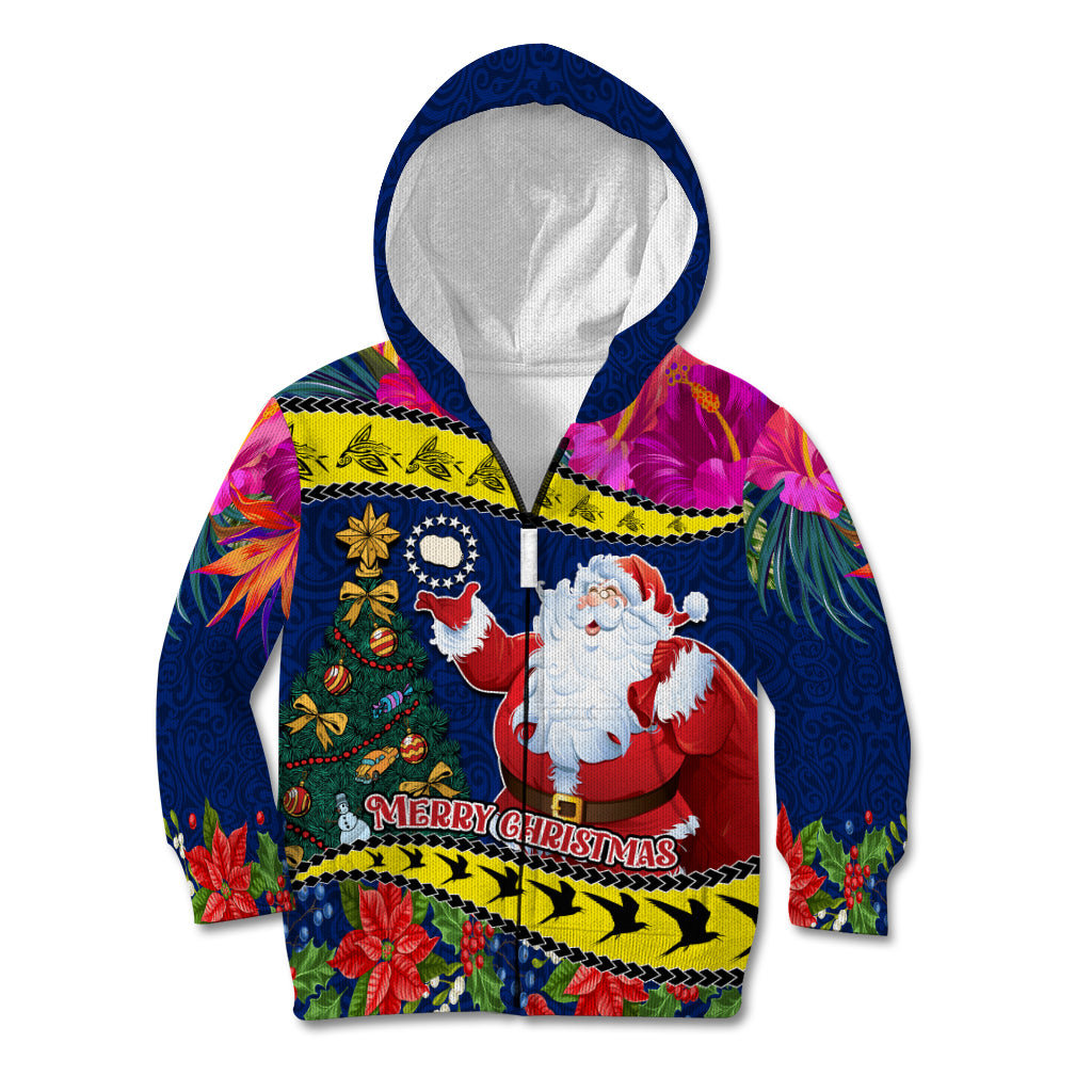Cook Island Christmas Kid Hoodie Santa Claus Mix Maroro and Kakaia Hibiscus Flower Maori Pattern LT03 - Polynesian Pride